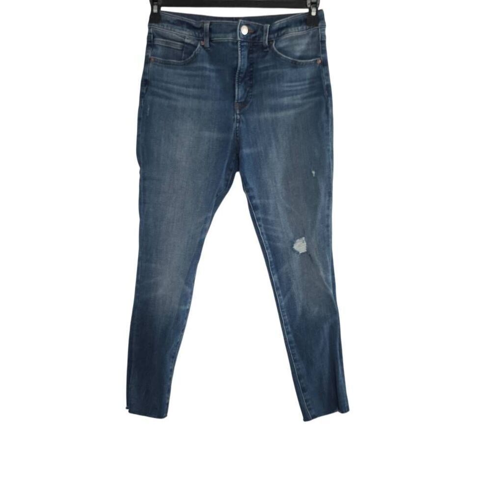 Express Women's Size 8 Short Blue High Rise Distressed Raw Hem Skinny Jeans